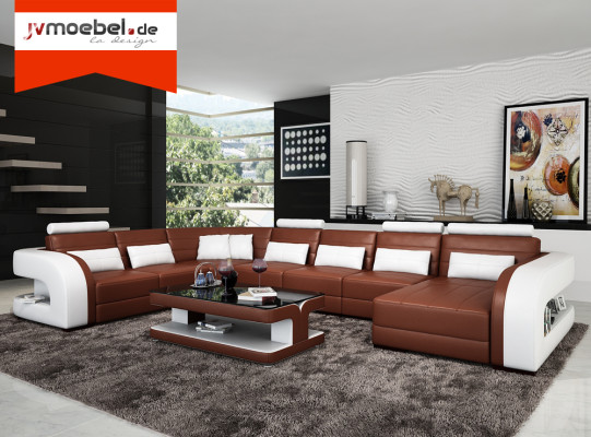 Big Wohnlandschaft Sofa mit USB Couch Polster Eck Leder Sofa Garnitur Couchen !!