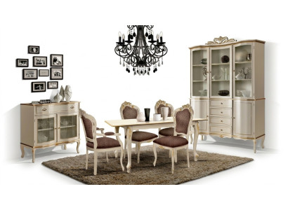 Luxus Esszimmer Set Garnitur 6tlg Weiß Holz Möbel Kommode 3x Stuhl Tisch
