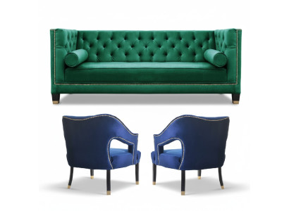 Grün Sofagarnitur 3tlg Set Couch Garnituren Sitz Polster Chesterfield Set Samt