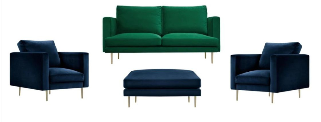 Sofagarnitur Grün Hocker Sessel Wohnzimmer Gruppe Möbel Textil Stoff Sofas Neu