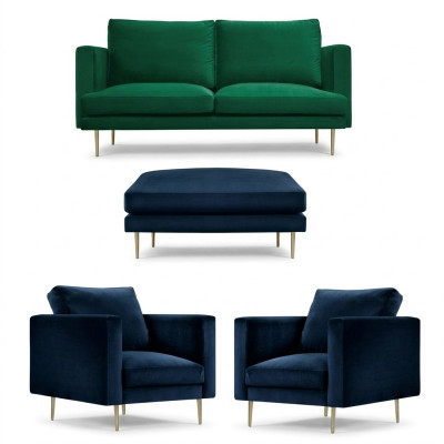 Sofagarnitur Grün Hocker Sessel Wohnzimmer Gruppe Möbel Textil Stoff Sofas Neu