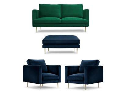 Sofagarnitur Grün Hocker Sessel Wohnzimmer Gruppe Möbel Textil Stoff Sofas Neu