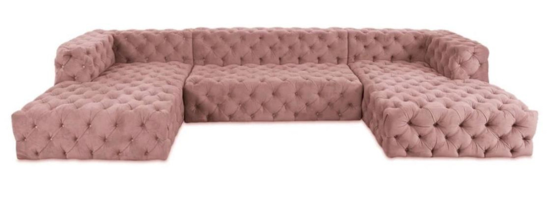 Chesterfield U Form Sofa Grau XXL Big Textil Stoff Couchen Luxus Möbel Polster