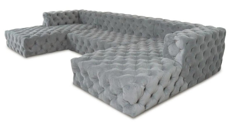 Chesterfield U Form Sofa Grau XXL Big Textil Stoff Couchen Luxus Möbel Polster