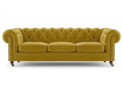 Luxus Gelb Chesterfield Samt Dreisitzer Polster Möbel Hotel Wohnzimmer Praxis
