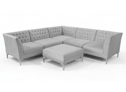 Ecksofa Hocker Grau Big Textill Stoff Chesterfield Sofas Möbel Fußhocker Sofas
