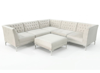 Ecksofa Hocker Creme Weiß Big Textill Stoff Chesterfield Sofas Luxus Möbel 2tlg.