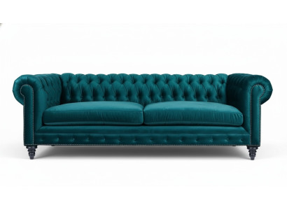 Chesterfield Dreisitzer Kreative Möbel Textil Stoff Blaugrün Wohnzimmer Modern