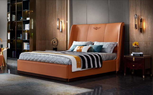 Bett 2 x Nachttisch Schlafzimmer Orange Kreative Modern Möbel Holz Luxus Betten