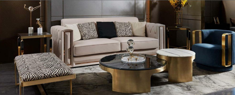 Doppelter Couchtisch Schwarz Weiß Luxus Tisch Wohnzimmer Kreative