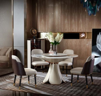 Esstisch 4x Stühle Rund Luxus Essgarnitur Design Gruppe Esszimmer Möbel 5tlg.