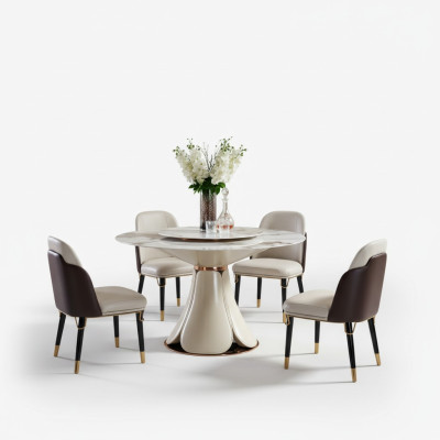 Esstisch 4x Stühle Rund Luxus Essgarnitur Design Gruppe Esszimmer Möbel 5tlg.