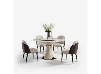Esstisch 4x Stühle Rund Luxus Essgarnitur Design Gruppe Esszimmer Möbel 5tlg.