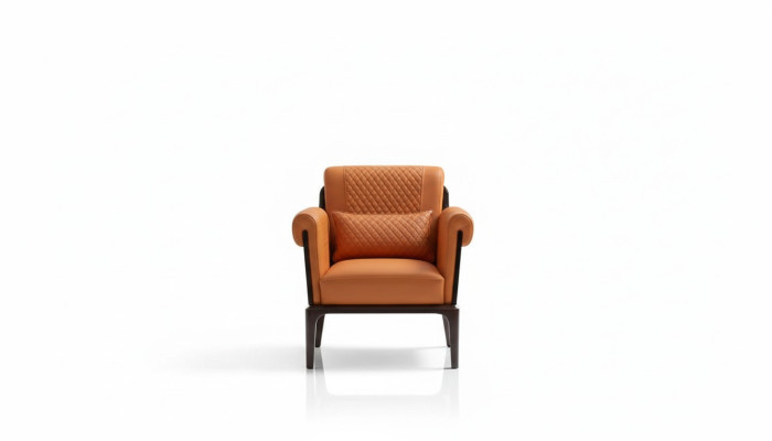 Sessel Orange Leder Stuhl Lehn Modern Design Möbel Luxus Wohnzimmer Holz Neu