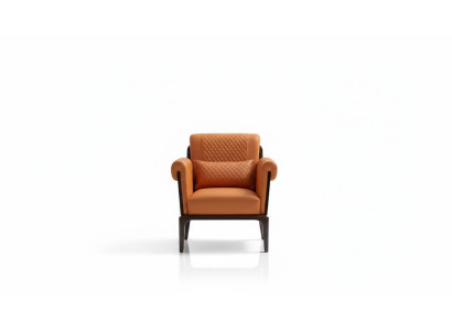 Sessel Orange Leder Stuhl Lehn Modern Design Möbel Luxus Wohnzimmer Holz Neu
