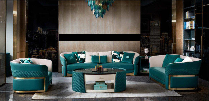 Sofagarnitur Chesterfield Polster Sofa Couch 3+1 Garnitur Leder Textil Stoff