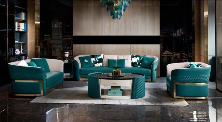 Couchtisch Holz Leder Turkis Ovaler Modern Design Möbel Luxus Wohnzimmer 140x83