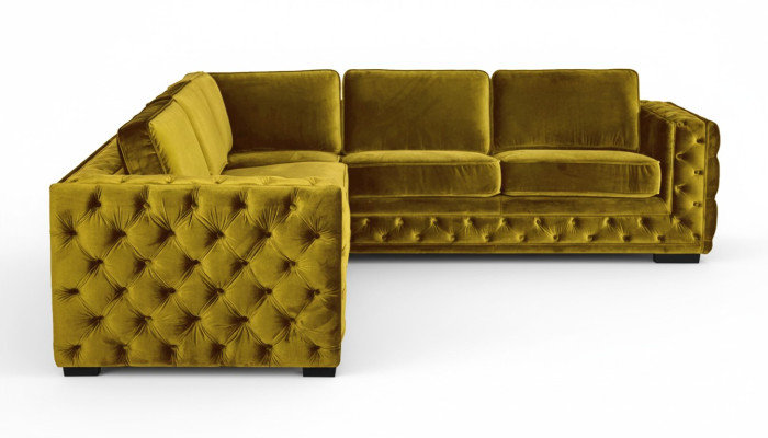 Chesterfield Samt Ecksofa Sofa Couch Polster Eckgarnitur Wohnzimmer Couchen Gelb