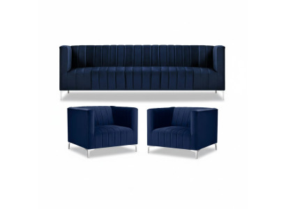 Navy Blau Sofagarnitur Dreisitzer Stoff Neu Kreative Design Sofa 2 Sessel Modern