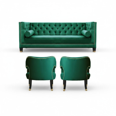 Grüne Chesterfield 2Sessel Textil Modern Design Kreative Möbel Sofa Set Stoff
