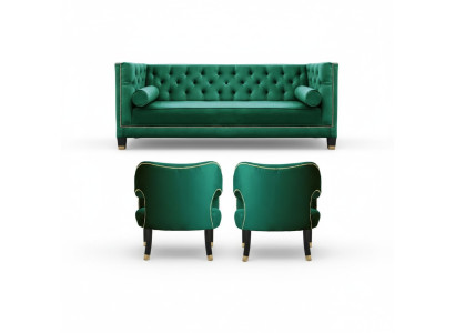 Grüne Chesterfield 2Sessel Textil Modern Design Kreative Möbel Sofa Set Stoff