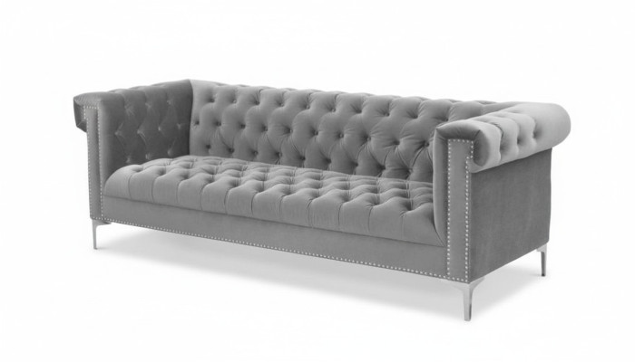 Grau Chesterfield Dreisitzer Stoff Wohnzimmer Design Couchen Polster Sofas Neu