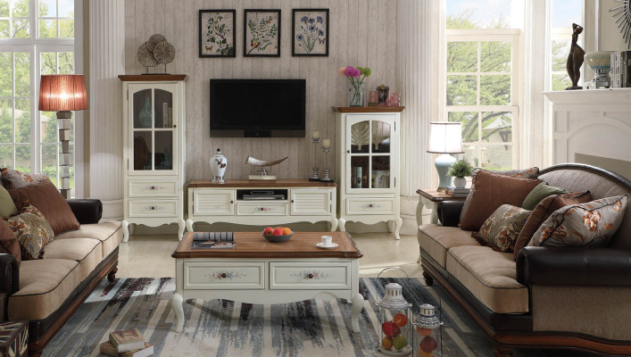 Landhaus Stol Wohnwand Wohnzimmer Vitrine Sideboard rtv Holz Schrank Möbel 3tlg