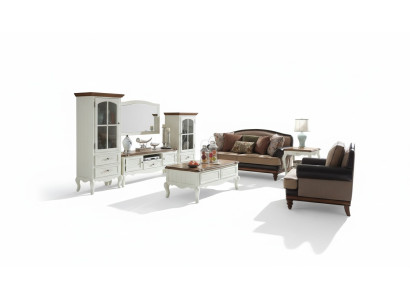 Landhaus Stol Wohnwand Wohnzimmer Vitrine Sideboard rtv Holz Schrank Möbel 3tlg