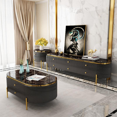 Wohnzimmermöbel Set Designer Wohnzimmer Sideboard Couchtisch Beistelltisch 3tlg.