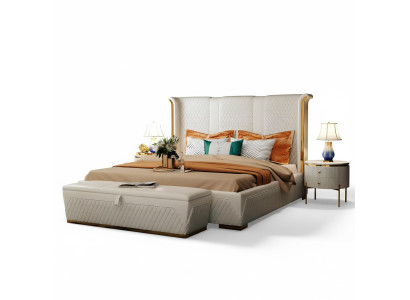 Doppelbett Klassisches Bett Designer Polster Betten Gestell Textil Leder Weiß