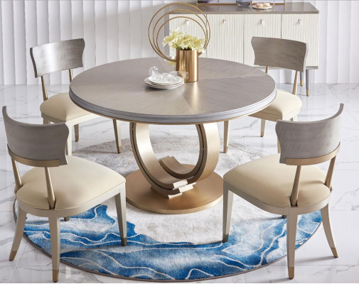 Design Rund Tisch 4x Stühle Ess Zimmer Sitz Runde Tische Garnitur Holz