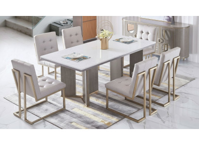 Designer Ess Zimmer Stuhl Set Metall Textil Sessel 6x Lounge Stühle