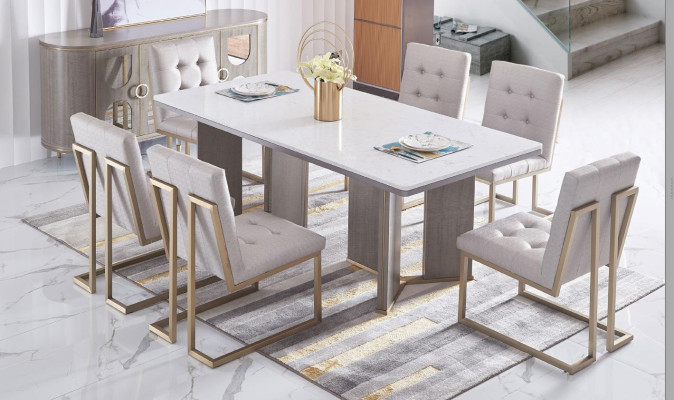 Luxus Möbel Esstisch Tisch Esszimmer Wohnzimmer Marmor Holz Design