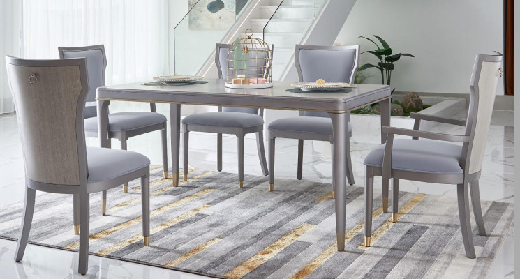 Komplett Set Esstisch + 6 Stühle Esszimmer Deko Garnitur Ess Gruppe Tisch