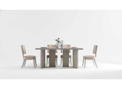 Stuhl 6x Stühle Gruppe Set Wohn - Esszimmer Garnitur Holz Lehn Leder Textil Neu