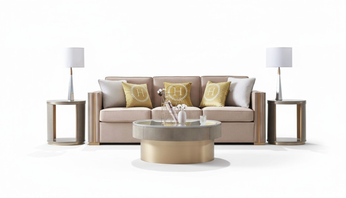 Dreisitzer Design Polster Sitz Textil Sofa 3 Sitzer Möbel Beige Neu Luxus Möbel