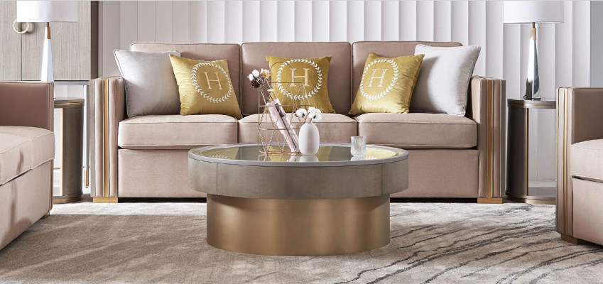 Designer Couch Sitz Polster 3+1 Sitzer Beige Edelstahl Garnitur Sofa Samt Neu