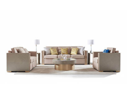 Designer Couch Sitz Polster 3+1 Sitzer Beige Edelstahl Garnitur Sofa Samt Neu