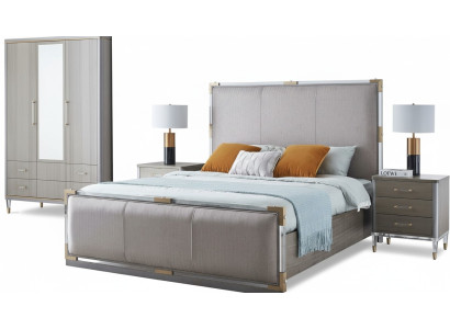 Klassisches 3 tlg. Schlafzimmer Set Klassisches Bett + Nachttisch Doppelbett