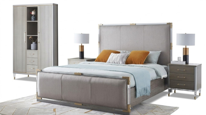 Bett Nachttisch Kommode 4 tlg. Schlafzimmer Deko Set Design Modern Luxus