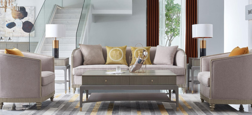 Designer Couch Sitz Polster 3+1+1 Sitzer BeigeTextil Garnitur Sofa Samt Neu