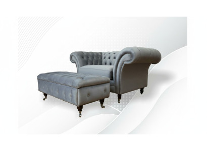 Design Chesterfield Stoff Couch Sessel 1.5-er Polster Sofas Lounge Club Neu