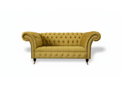 Chesterfield Design Luxus Polster Sofa Couch Sitz Garnitur Textil Gelb Neu