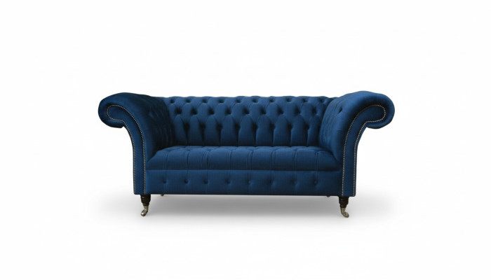 Design Chesterfield Sofagarnitur 2 Sitzer Couch Textil Blau Polster Sofas Blaue