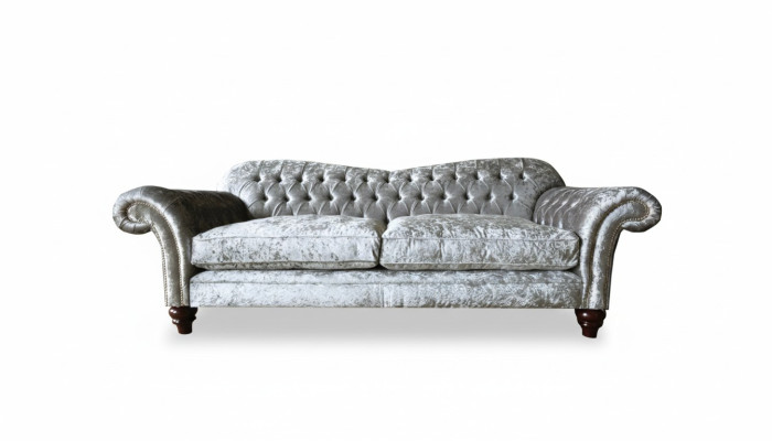 Dreisitzer Sofa 3 Sitz Couch Chesterfield Polster Sitz Garnitur Samt Graue