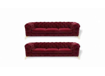 Chesterfield Sofa Samt Couch Polster Sitz 3+3 Sitz Garnitur Design Couchen Sofas