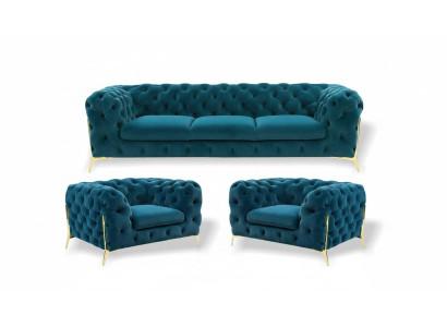 Chesterfield Designe Sofagarnitur 3+1+1 Sitz Sofa Couch Stoff Garnitur Polster Set