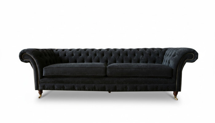 Big Sofa 4 Sitzer Couch Chesterfield Polster Garnitur Leder Textil Schwarz