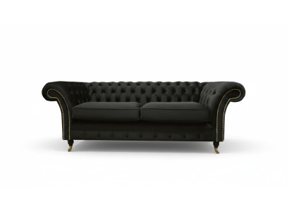Chesterfield Couch Polster Sofas Klassischer Textil Schwarz Sofa 3 Sitzer