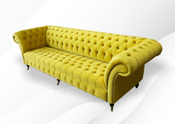 Gelbe Sofa 4 Sitzer Couch Chesterfield Polster Sitz Garnitur Leder Textil Gelb